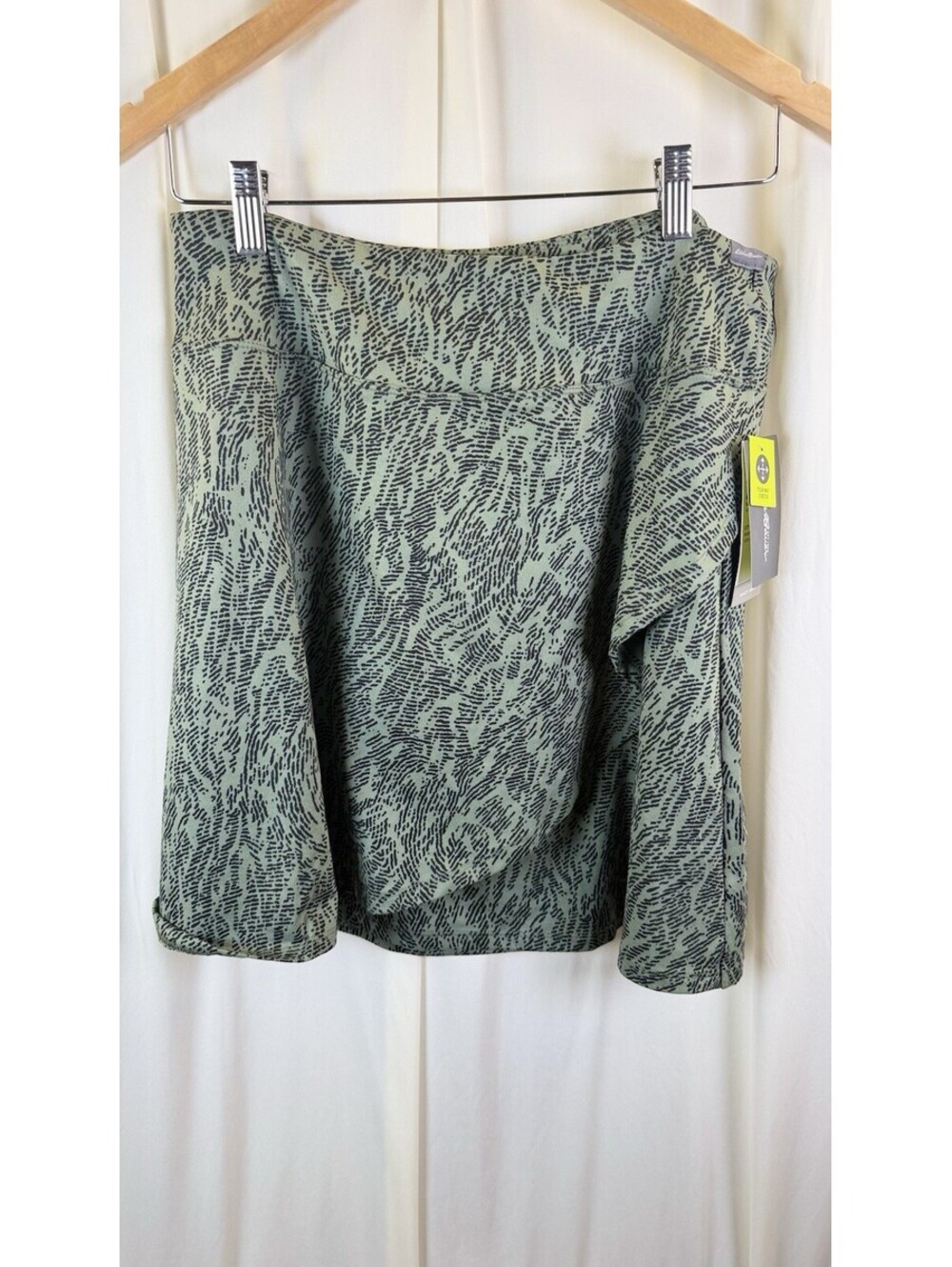 Eddie Bauer Kacey Athletic Skirt Womens Large Faux Wrap Soft Green Black NWT